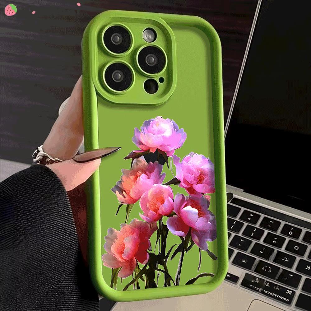 Retro peony Protect Phone Case For iPhone 16 15 Pro Max 14 13 12 11 X XS 15 14 Plus 12 13 Mini Shockproof Trendy soft Cover