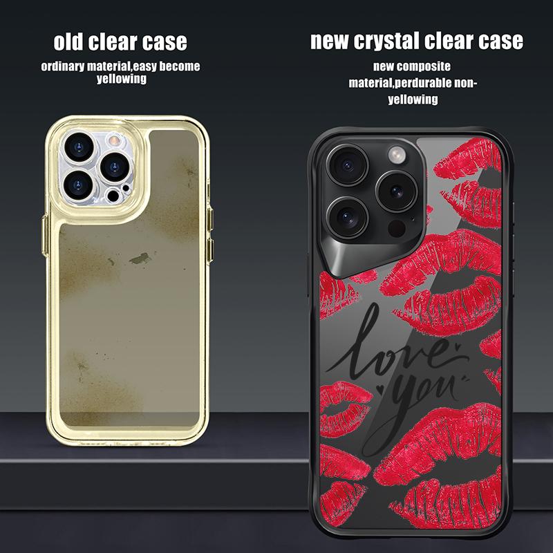 Wysokoprzezroczyste Akrylowe Etui Odporne na Wstrząsy dla iPhone 16 Plus 15 14 13 Pro Max Wzór Ust Do Pocałunku Jednokolorowe Miękkie Krawędzie Smukła Twarda Pokrowiec