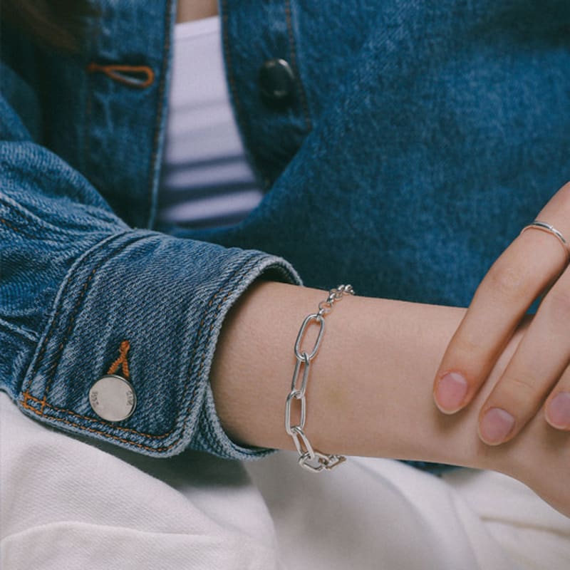 J.Lauren Bold Link Clip Chain Silver Bracelet B01045