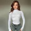 2024 Autumn/Winter Slim-Fit High-Neck Pleated Long-Sleeve Women's Top