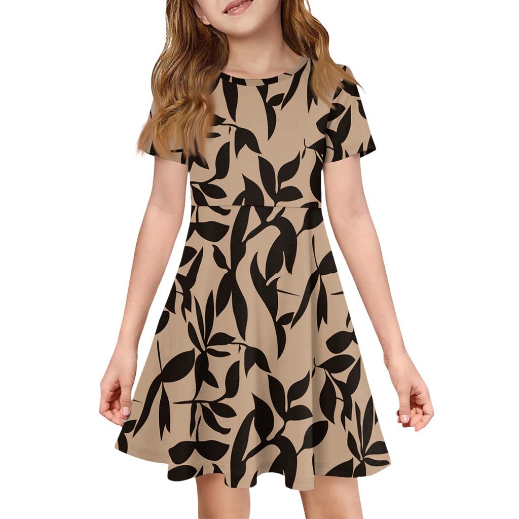 Girl Summer Dress Color & Print Short Sleeve Dress With Pocket Casual Dress Shorts Sleeve Party Dress Easter Day