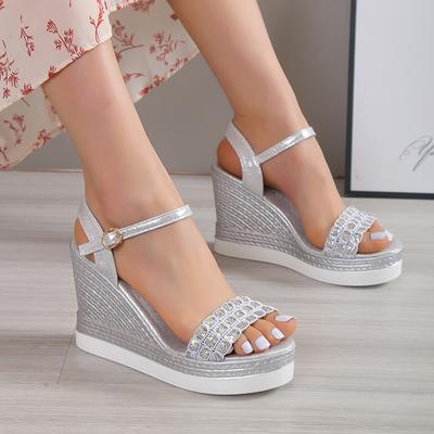 Fashion Women Summer Wedge Heel Sandals Platform Sandals Strap Open Toe Chunky Bottom Casual Shoes 2024 Gold Silver Sandals