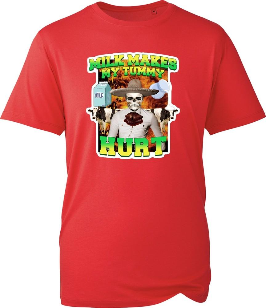 Milk Makes My Tummy Hurt T Shirt Unisexs Black Funny Skeleton Cowboy Meme Graphic S