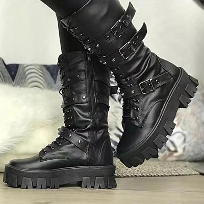 Fashion Punk Women Boots Zipper Motorcycle Boots Mid-Calf Boot 2025 Autumn Winter Women Biker Boots Platform Heel Ladies Shoes New Botas