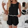 Women Sleeveless Contrast Trim Solid Casual Short Pants Two Piece Set
