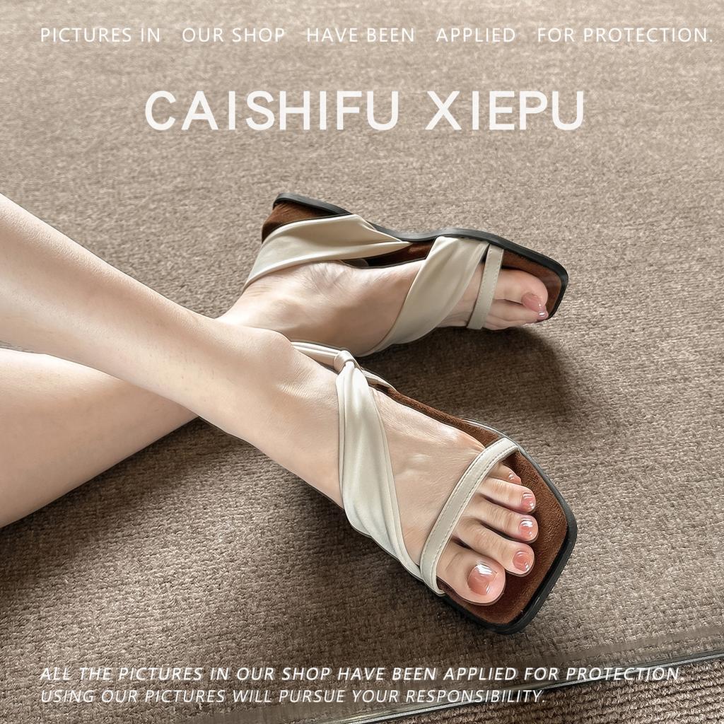 Summer Niche Design Two Wear 3.5CM with Retro Simple Open-toed Ins Fairy Wind Beach Non-slip Soft Bottom Korean Version