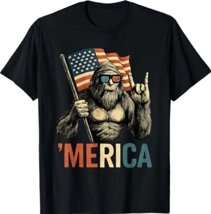 

Bigfoot Merica American Flag Patriotic 4th Of July T-Shirt L