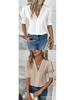Women's Summer V-Neck Puff Sleeve Solid Color Top