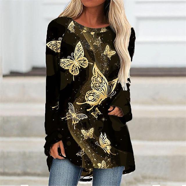 Móda Ženy Letní tričko Barevné tričko s potiskem motýla Outdoorové tričko s kulatým výstřihem volné Dámské Top Oblečení Plus velikosti S-5xl