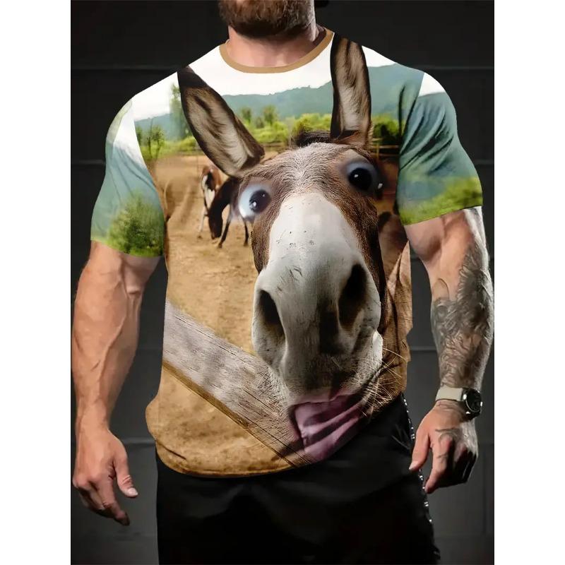 Großes Herren Esel Muster 3D Gedrucktes Herren Rundhals Kurzarm T-Shirt Sommer Mode T-Shirt Lässig Bequem Vielseitiges Oberteil