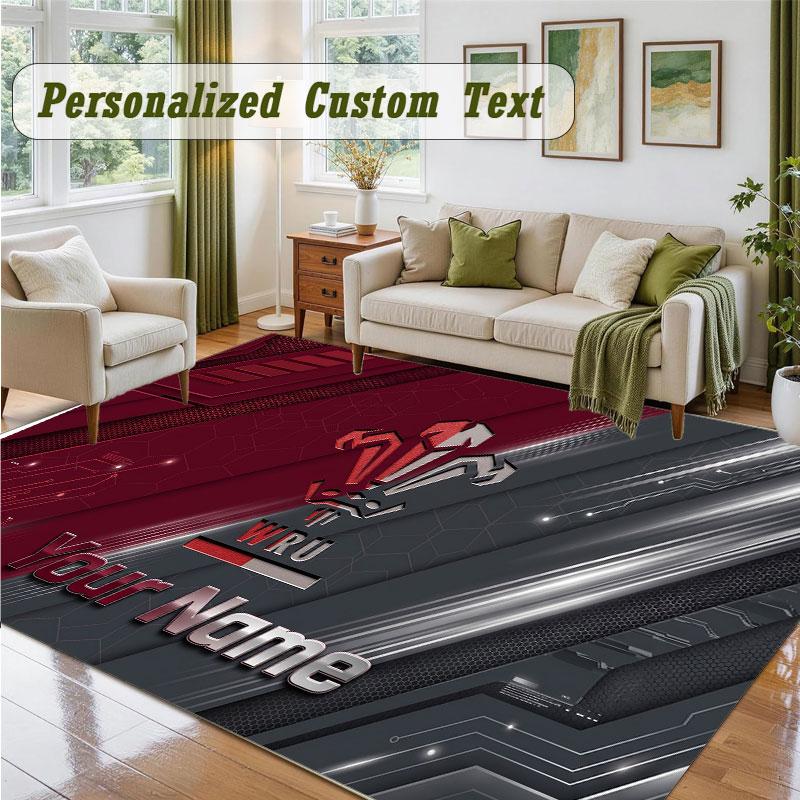 Crystal Velvet Square Rug Custom NameWales Rugby Pattern Non Slip Home Floor Decor Rug