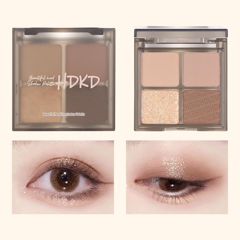 HDKD Four-Color Eyeshadow Palette: Pearlescent Matte, Trendy for Beginners.