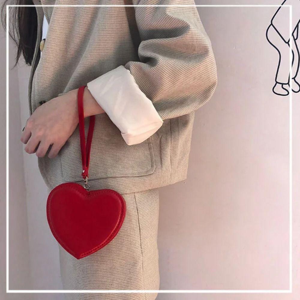 Clutch Bag PU Purses Korean Style Solid Heart Bag Ins Red Love Hear Wallet  Female