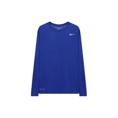 Einfarbiges Rundhals-Logo-Langarm-T-Shirt Herren Tops Blau 727980-493