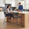 Bar Stools in a Set of 2, Upholstered Bar Chairs with Curved Backrest, for Kitchen Island, Breakfast Area, Grey