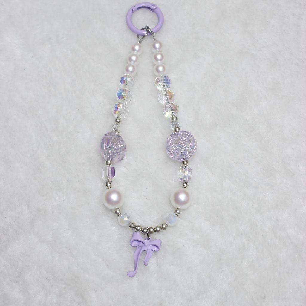 Phone Wrist Strap Short 26cm Flower Bow Accents Beaded Phone Bracelet Strap