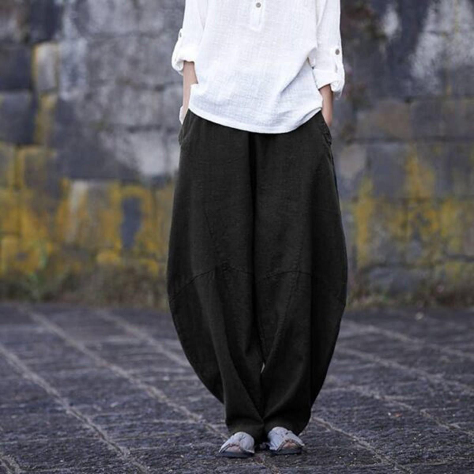 

Женские модные повседневные однотонные повседневные брюки из хлопка и льна с прострочкой для медитации с карманами M чёрный