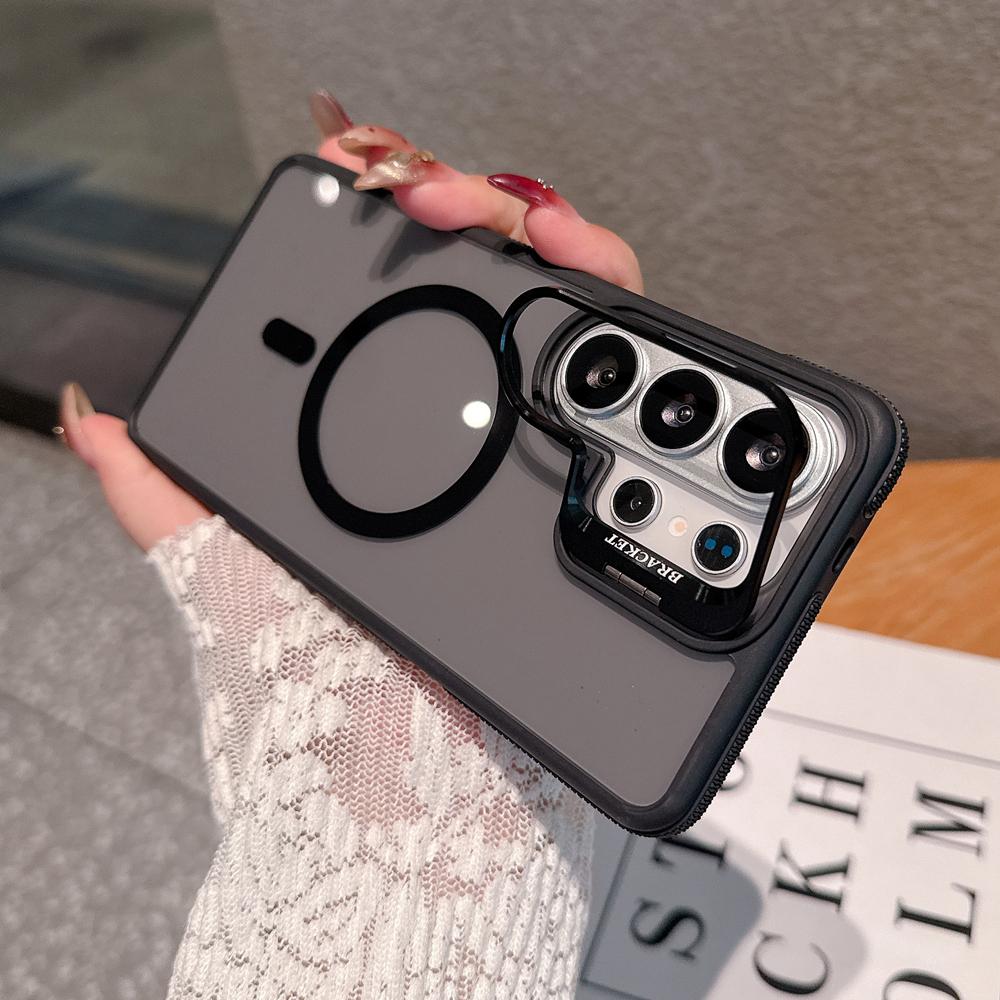 KEYSION Transparent Magnetic Lens Stand Case for Samsung Galaxy S25 S26 Ultra 5G S26+ Color Blocking Shockproof Phone Back Cover