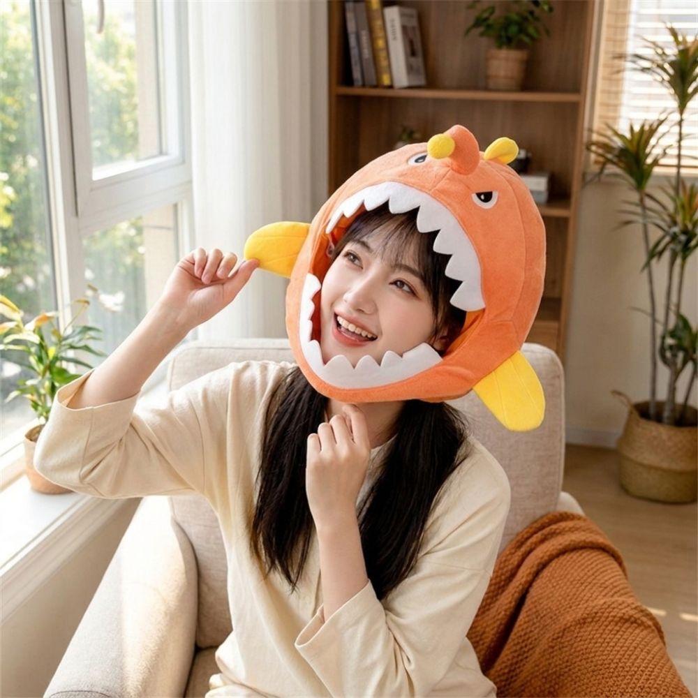 Soft Skin-friendly Plush Anglerfish Hat Cotton Filled Fish Headwear Party Photo Prop Hat Fantasia