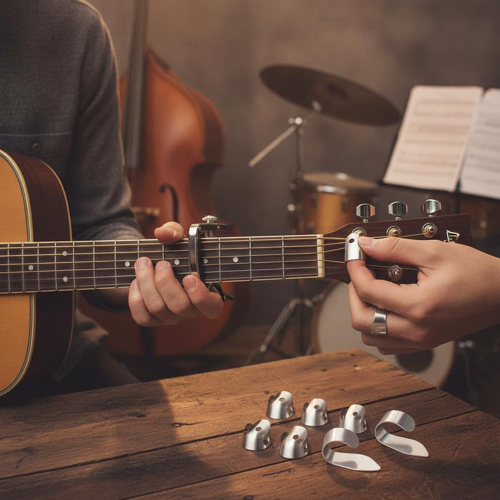 Universal Multi-Function Key Trigger Capo Tune Clamp Steel Finger Picks Set Comfortable Grip