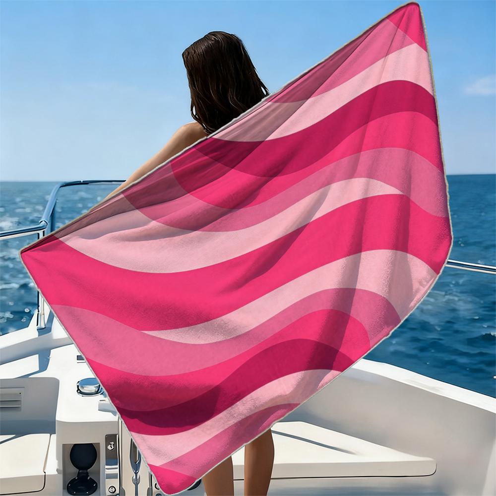 Pink Wave Beach Towel Ultra-fine Fiber Quick Drying Absorbent Beach Swimming Vacationvacation Essentials Gifts