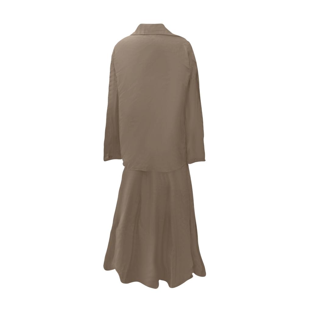 Women's Fashion Casual Retro Large Size Lapel Long Sleeve Shirt Dress Casual Two-piece Set