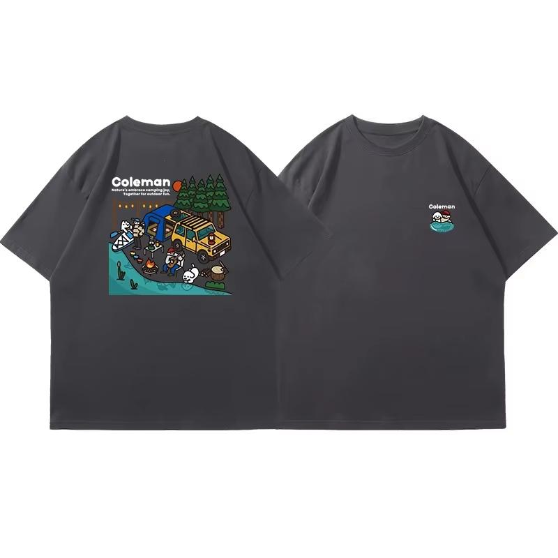 

2025 Coleman Summer Fun Cartoon Camping Dog Short-sleeved Men s and Women Trendy Brand Loose Couple Versatile Oversize T-shirt 4XL