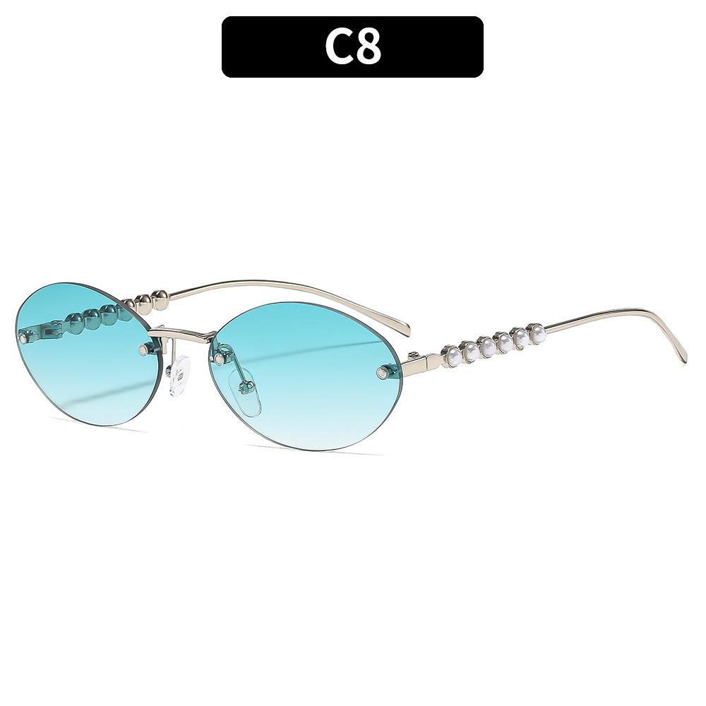 

Женские солнцезащитные очки, безободковые овальные солнцезащитные очки, солнцезащитные очки, украшенные жемчугом.