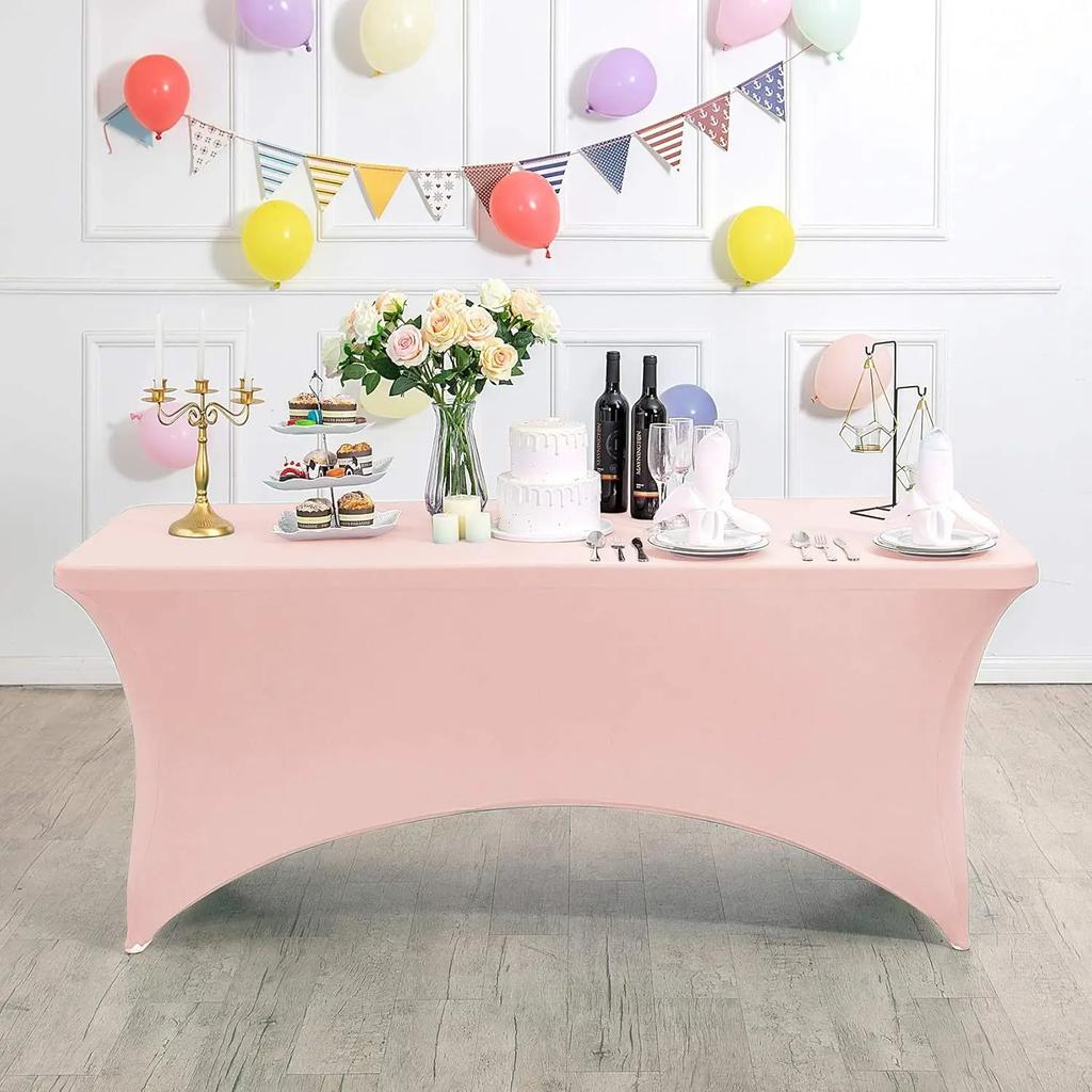 2 Pcs Spandex Table Cover for Standard Folding Tables Universal Rectangle Fitted Tablecloth Protector Wedding Banquet and Party