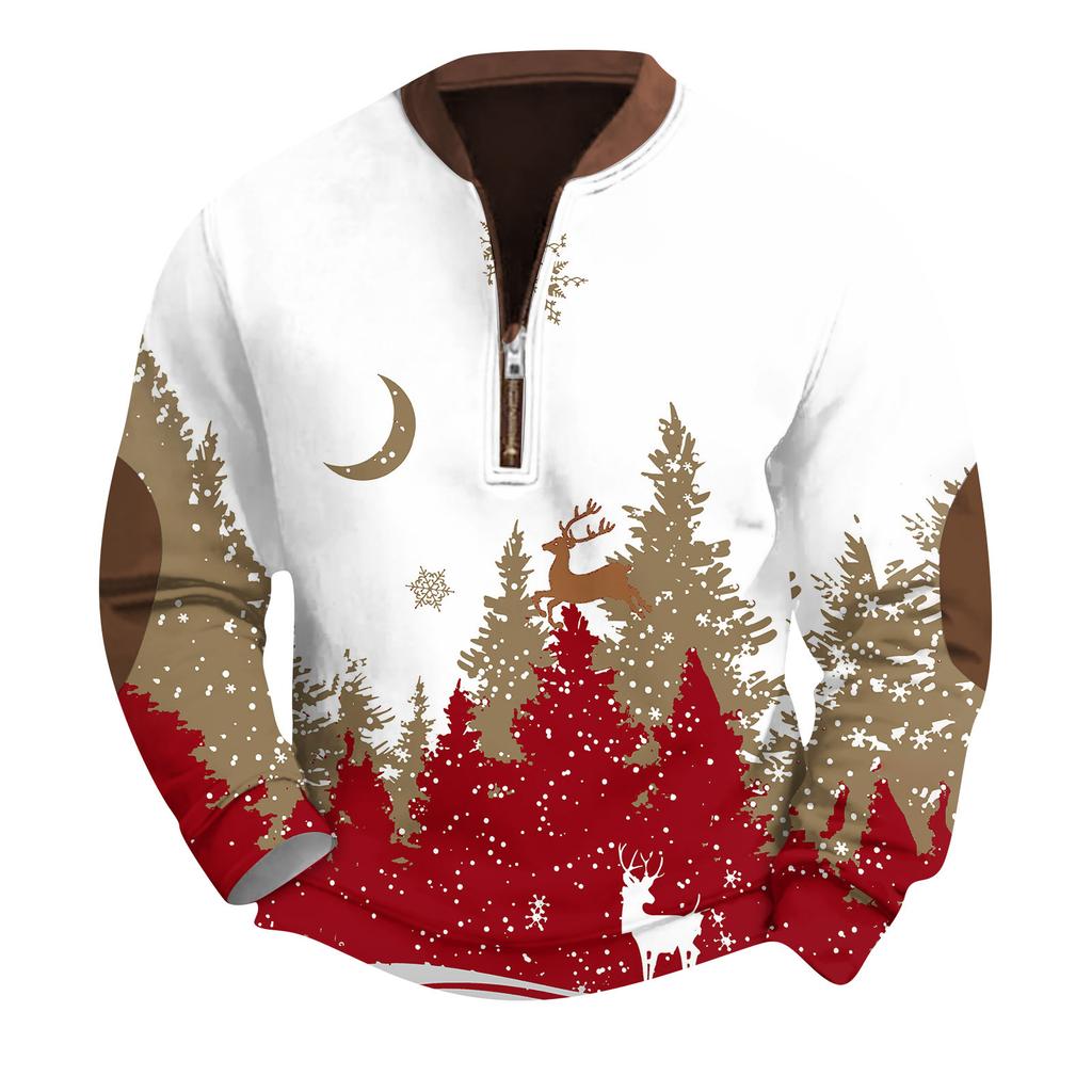 Men'S Retro Casual Zipper Sweatshirt Fashionable Printed Sports Pullover