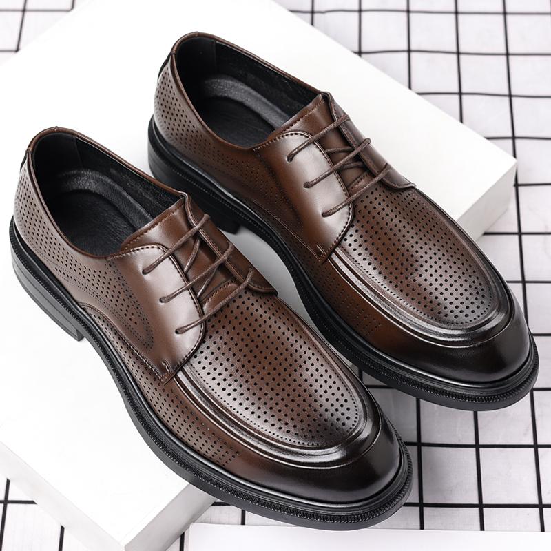 Fashion Summer Men's Leather Shoes Minimalist Gentleman Style Design Office Dress Party Classic Black Brown Shoes Breathable Quality