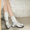 Argent talons hauts épais bouche légère chaussures simples femmes nouveau printemps et été jupe JK Mary Jane chaussure tempérament