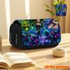 Purple Lightning Moonlit Night Elf Companion Printed Double-Layer Flip-Top Black Pencil Case - Back-to-School Essential Pencil Box, Daily Multi-Functi
