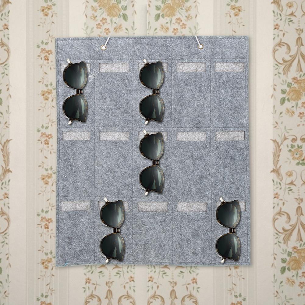 15 Pockets Household Felt Sunglasses Storage Bag Eyeglass Container Wall Hanging Bag