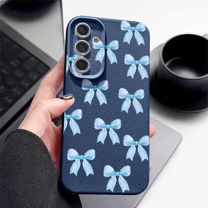 Nárazuvzdorný měkký kryt na telefon s potiskem mašličky pro Samsung S25 S24 FE S23 Ultra S22 A36 A56 A55 A16 A26 A35 Textura kůže TPU Tenký matný nárazník