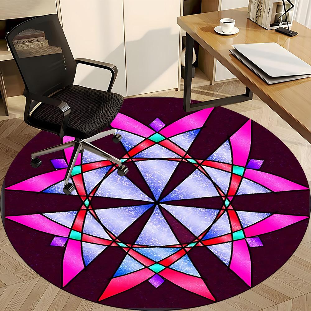 1pc Stained Glass Office Round Rug, Non-slip, Soft and Durable Office Rug for Interior Decoration, Perfect for Office,Decoration yy260204036