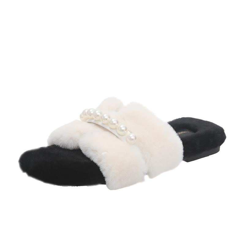 

Модные французские прямые хлопковые тапочки Женская уличная обувь Осень и Зима Новые удобные ретро плоские плюшевые тапочки-швабры 40