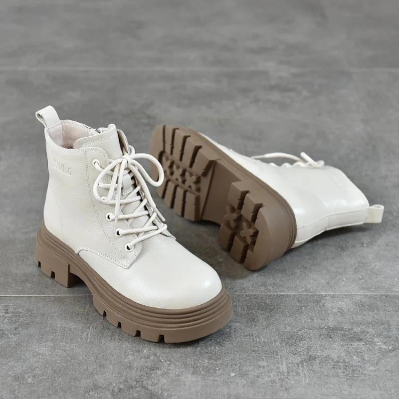 Johnature Genuine Leather Wool Boots Thick And Warm Women's Cotton Shoes Thick Soles Anti Slip Short Boots