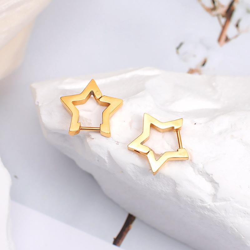 Boucles d'Oreilles en Titane et Acier - Boucles d'Oreilles Étoile à Cinq Branches Plaqué Or Véritable 18 carats, Convient aux Hommes et aux Femmes