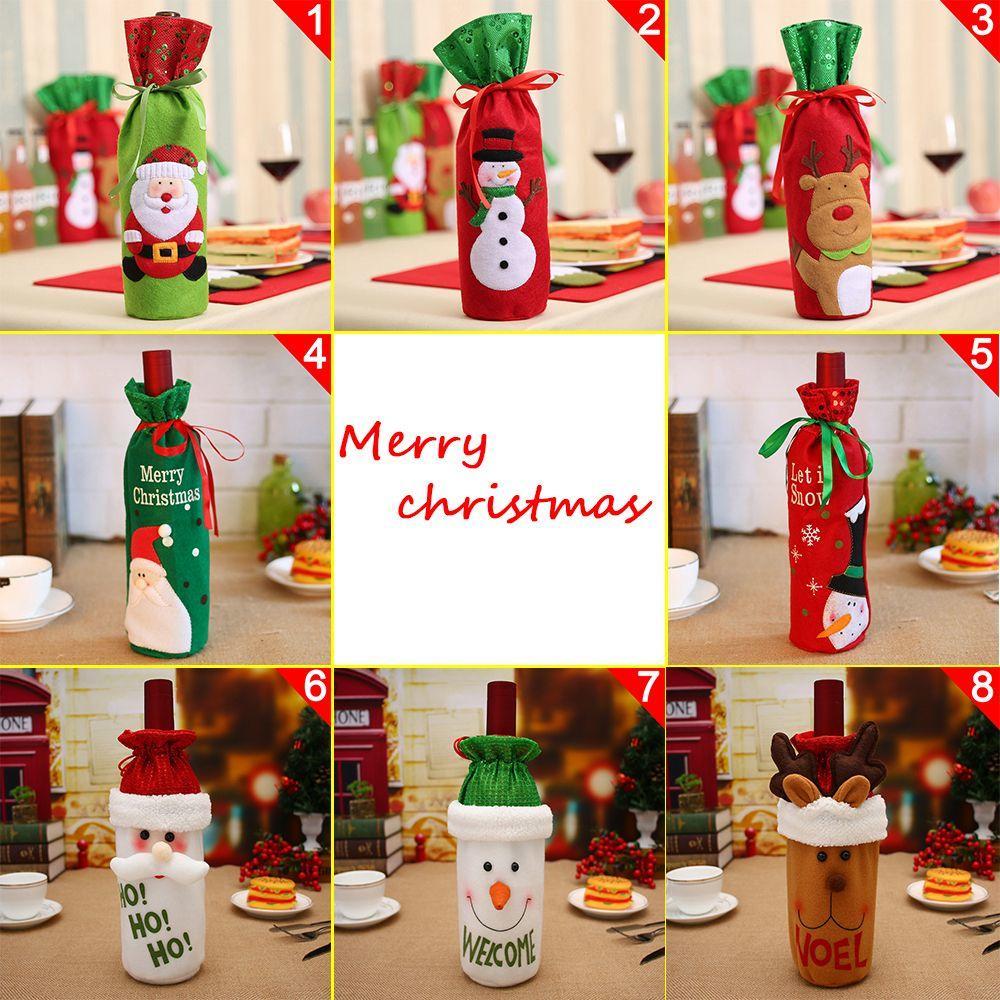 Charming Santa Claus Deer Wine Bottle Cover Bag Dinner Table Decor Champagne Package Christmas