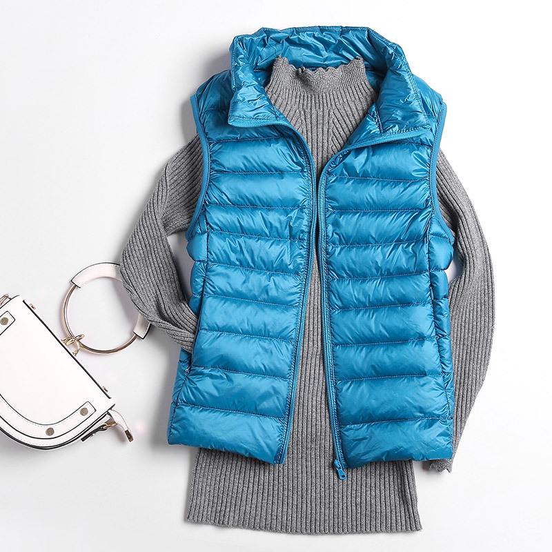 Women's Slim-Fit Lightweight Down Vest - Short Stand-Up Collar, Plus Size, Autumn/Winter 2025