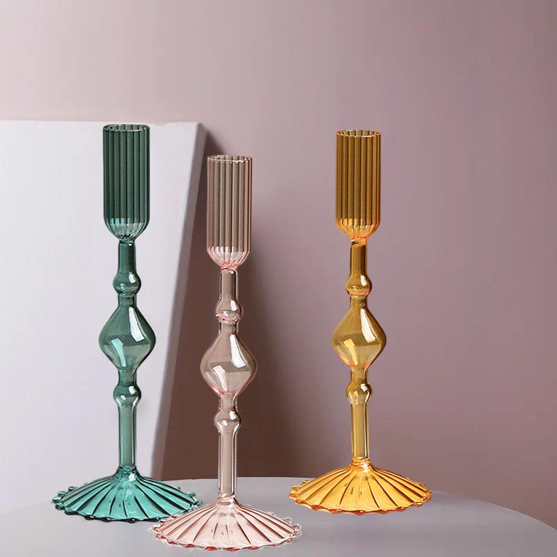 1PC Glass Candlestick Art Crafts Modern Handcrafted Glass Crafts for Holiday Homes Creative 21x8cm
