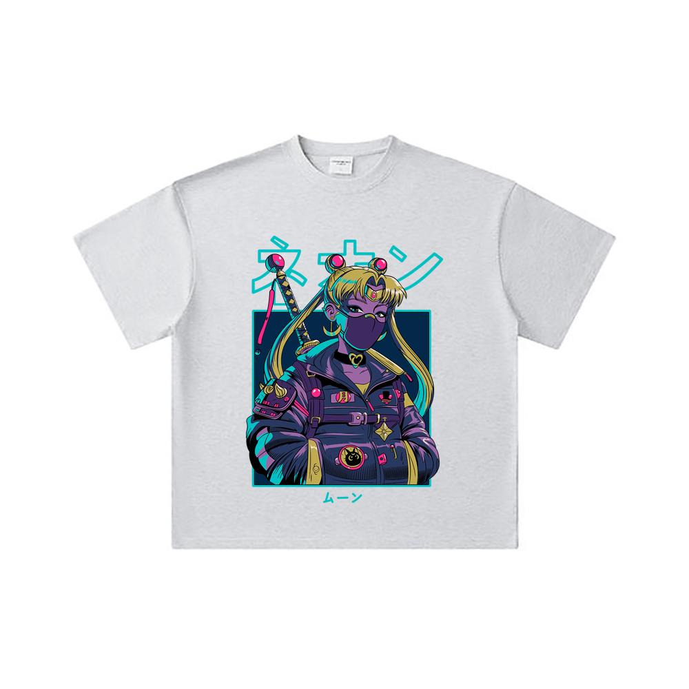 260 GSM Double Yarn 32 Count 100% Cotton Sailor Moon V11 Cyberpunk Print Unisex Heavy Cotton T Shirt