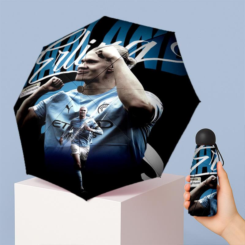 Erling Haaland Pattern Printed Mini 5 Folds 8 Ribs Compact Umbrella Windproof Waterproof Lightweight Portable Folding