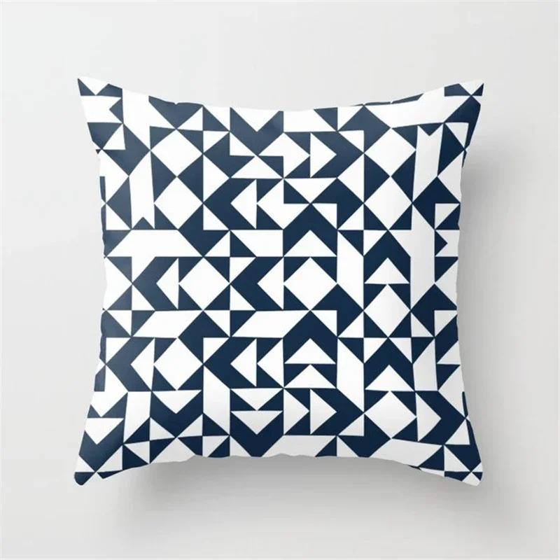New Deep Blue Nordic Geometry Double-Sided Printed Pillow Cover Short Plush Suitable Living Rooms Bedrooms Throw Cushion Cover