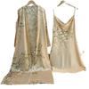 Women's Cherry Print Silk-Style Pajama Set: Thin Robe & Ice Silk Camisole Nightgown