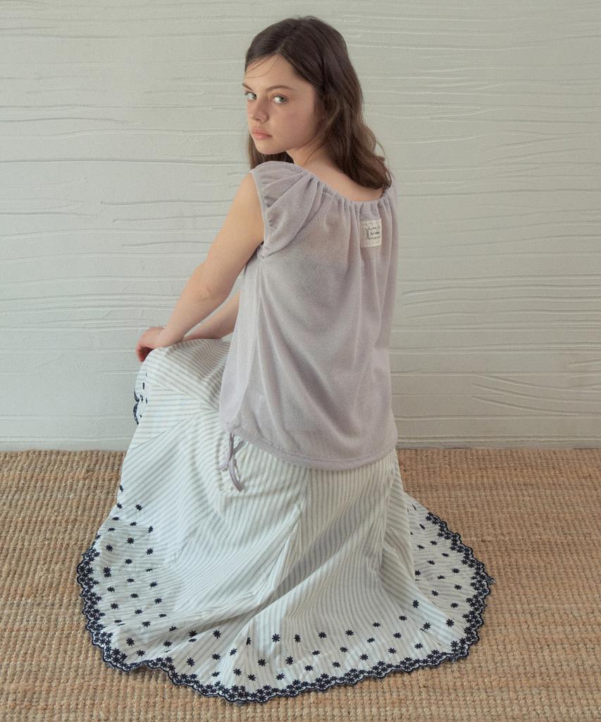 Aueonoseuteljia Prairie Flower Stripe Embroidered Skirt_Ivory(Ob6Sk07)
