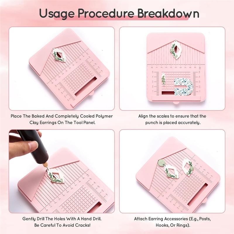 

A25F-Drill Guide For Polymer Clay Earrings With Debris Collector, For Handmade Jewelry Tool Set розовый