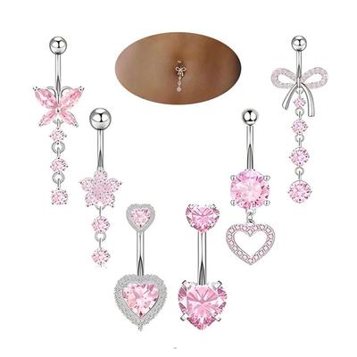 Anneau de nombril en forme de cœur Zircon rose Anneau de nombril pendant Bijoux de piercing au nombril Bijoux de corps
