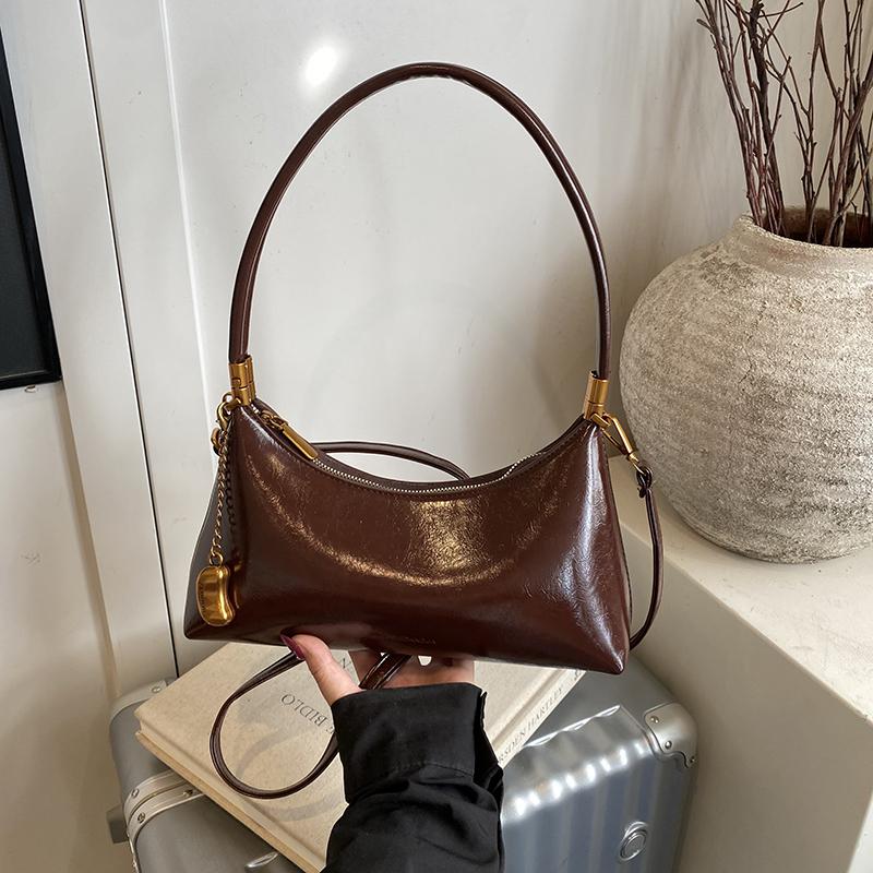 Retro Leather Shoulder Bag Women's Underarm Moon Tooth Crossbody Bag Handheld Bag Elegant Design Fashion Chain Pendant Handbag